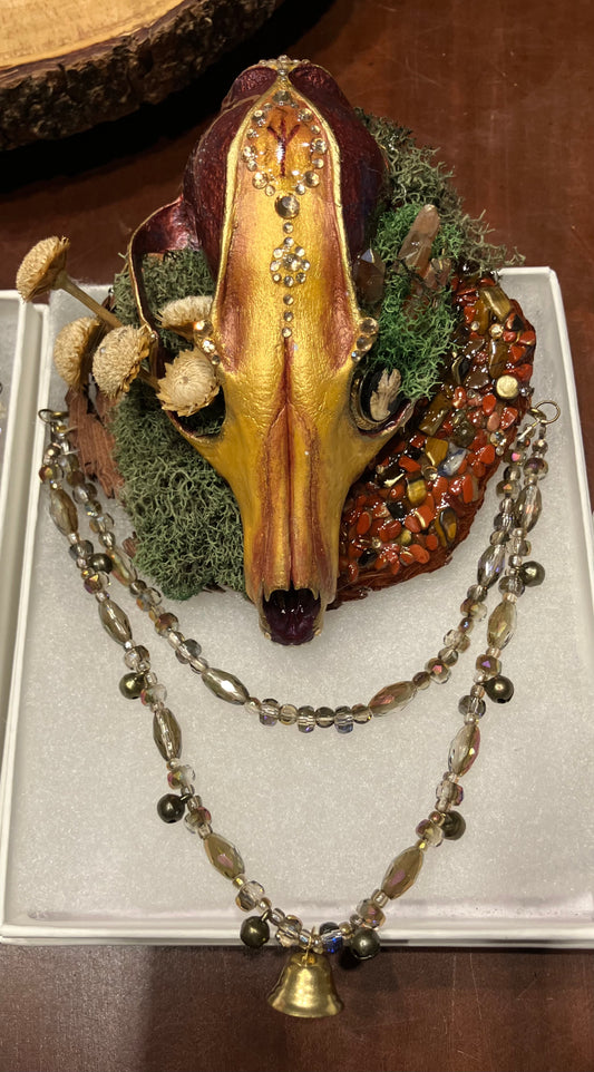 Fox Skull Suncatcher - Burgundy and Gold